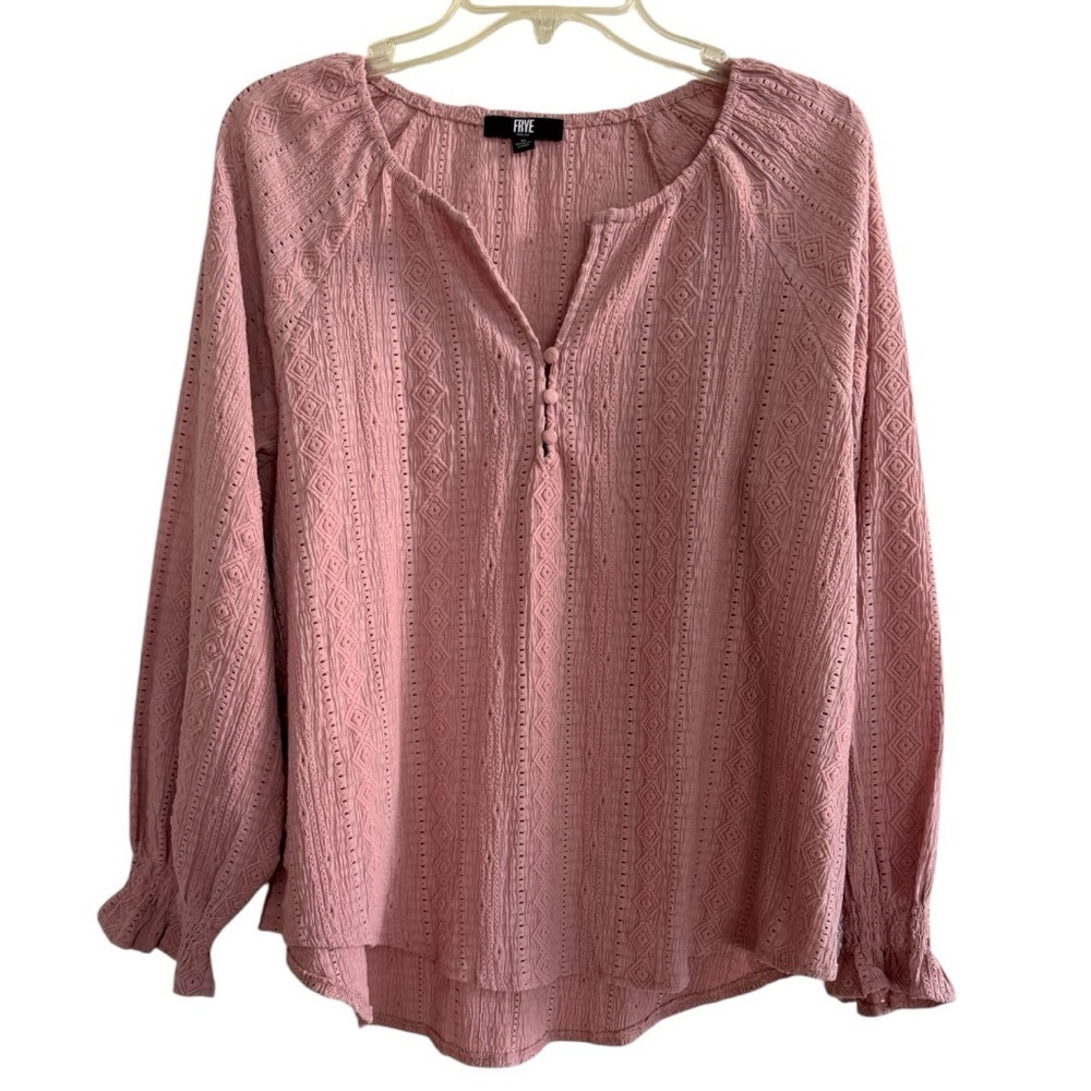 Frye Textured Peasant Boho Top Dusty Pink Long Sleeve Poet Blouse Size M - Picture 3 of 10